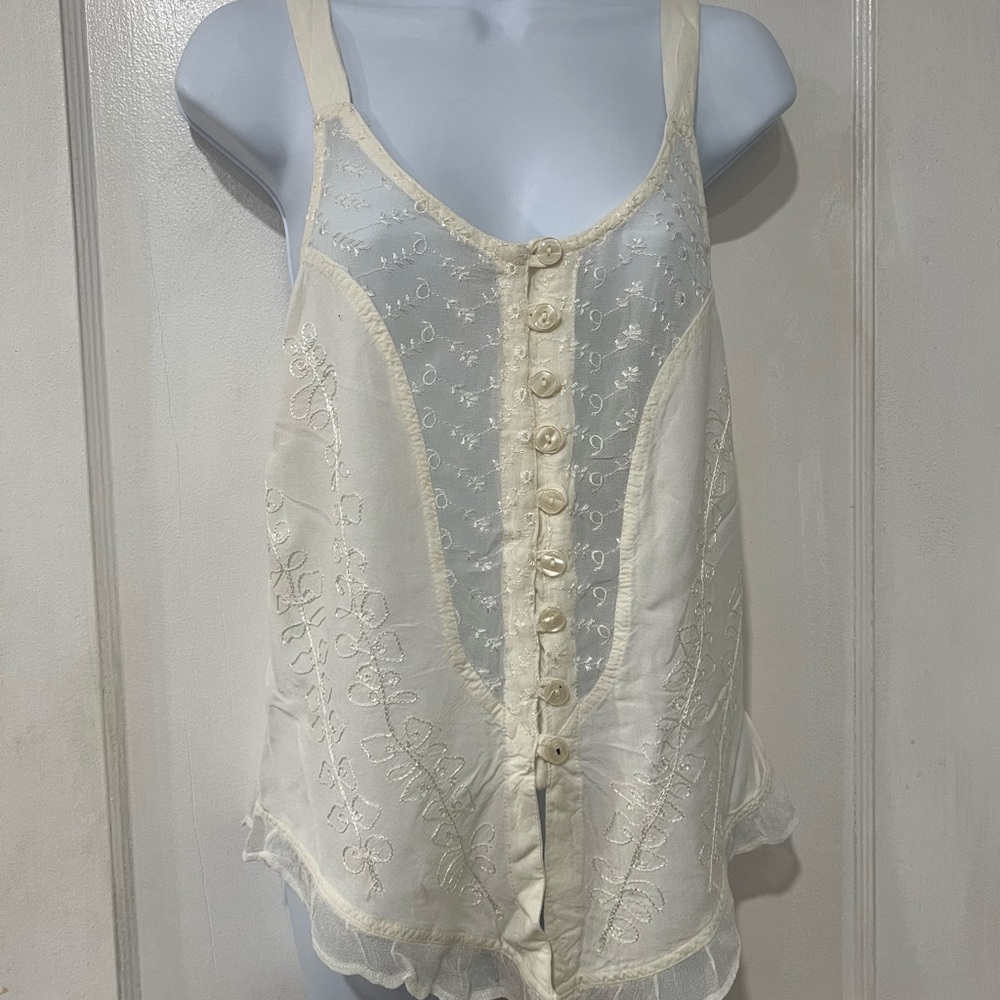 Elegant Cream Embroidered Tank Top
